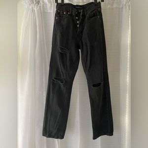 Black Wide Leg Jeans with Knee Rips